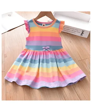 SAPS Striped Frill Sleeves Dress - Multicolor