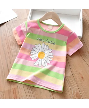 SAPS Flower Graphic & Striped T-Shirt - Multicolor