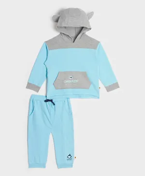 Cheekee Munkee Graphic Color Block Hoodie & Pants With Pockets - Light Blue & Grey