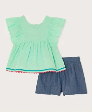 Monsoon Children Dobby Jungle Top And Shorts Set - Green And Grey