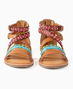 Zippy Strappy Leather Sandals - Brown