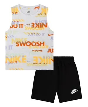 Nike Sportswear All Over Printed Tank T-shirt & Shorts Set - White & Black