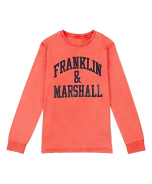 Franklin & Marshall Logo Graphic Long Sleeved T-Shirt - Peach