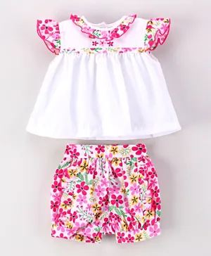 Rock a Bye Baby Floral Top With Frill Shorts Set - Pink