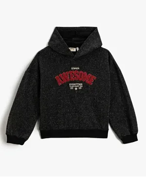 KOTON Awesome Embroidered Hoodie - Black