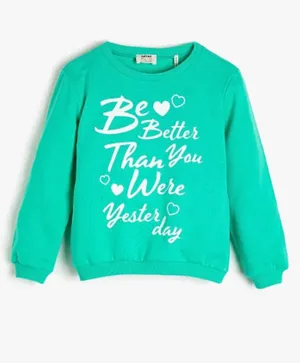 KOTON Be Better Than You Were Yesterday Graphic Sweatshirt - Teal Blue