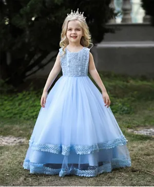 بيبكلو فستان حفلات طويل بتصميم الدانتيل - أزرق سماوي