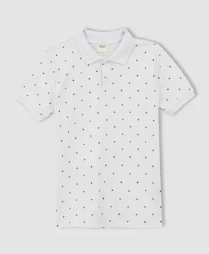 DeFacto All Over Printed Polo Neck T-Shirt - White
