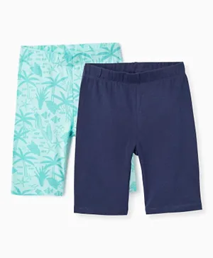 Zippy 2-Pack Ocean Print & Solid Tight Cotton Shorts - Dark Blue & Green