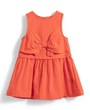 Poney Bow Detail Sleeveless Dress - Orange