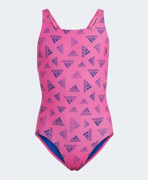 adidas All Over Printed V Cut Swimsuit - Fuchsia