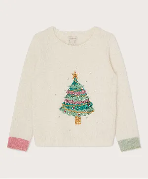 Monsoon Children Fluffy Christmas Tree Pullover - White