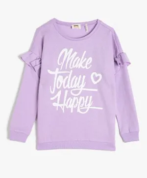 Koton Make Today Happy Graphic Sweatshirt - Purple