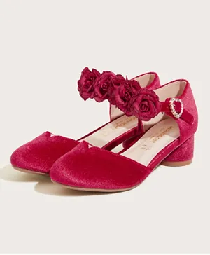 Monsoon Children Velvet Rose Two-Part Heels with Sparkle Sandals - Red