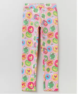 OVS All Over Print Stretch Cotton Leggings - Pink