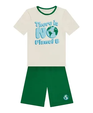 GreenTreat Organic Cotton Earth Graphic T-Shirt & Shorts Set - White & Green