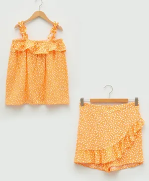 LC Waikiki Floral Printed Top & Skirt Set - Orange