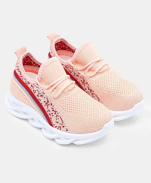 Neon Lace Closure Sneakers - Peach