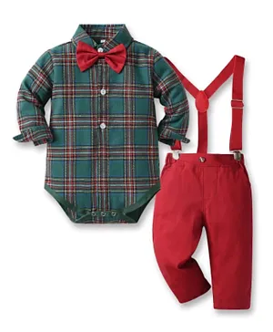 Babyqlo Little Gent's Bodysuit Pant & Suspender Set - Red & Green
