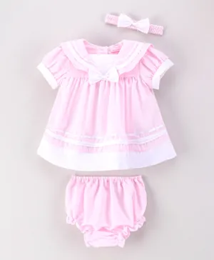 Rock a Bye Baby Sailor Dress With Bloomer And Headband Set - Pink