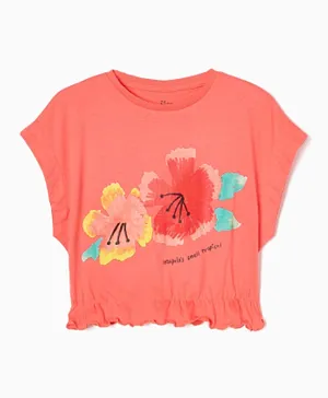 Zippy Poppy Floral Top - Coral