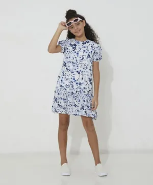 Neon All Over Floral Short Sleeves Dress - Multicolor