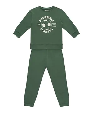 GreenTreat Organic Cotton Football Graphic Oversized Sweatshirt & Slouch Joggers - Dark Green