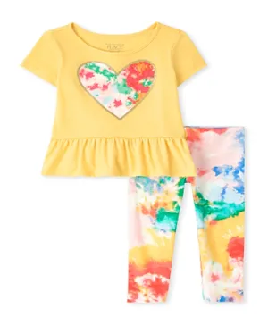 The Children's Place Tie Dye Heart Top with Pants Set - Yellow