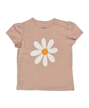 Twinkle Kids Floral Graphic T-Shirt - Beige