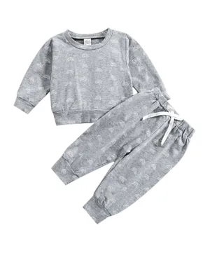 Lime Town All Over Printed Sweatshirt With Joggers Set - Grey
