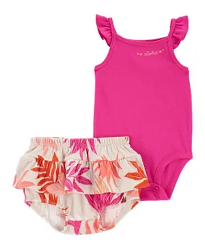 Carter's 2-Piece Flutter Bodysuit & Tropical Diaper Cover Set - Pink