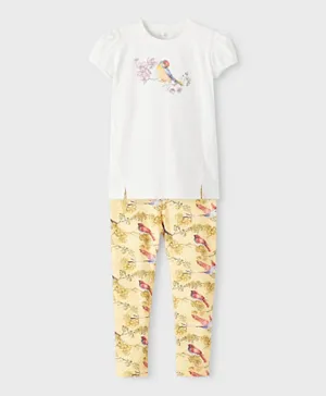 Name It Bird & Floral T-Shirt & Leggings Set - White Alyssum