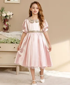 Le Crystal Half Sleeves Party Dress - Light Pink