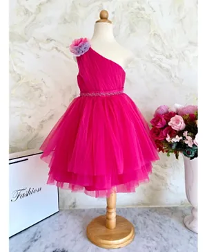 Liba Fashion Hazel Beautiful One Shoulder Party Dress - Dark Pink