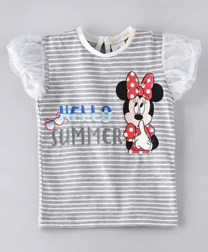 Disney Stripped Minnie T-Shirt- Light Grey