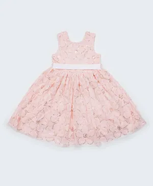 R&B Kids Sequin Detail 3D Floral Embellished Dress -Light Pink