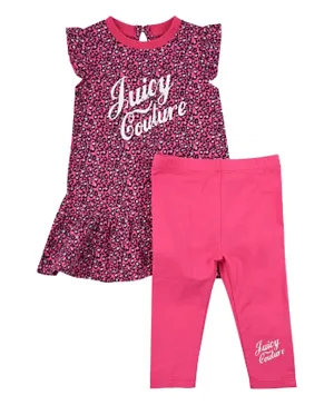 Juicy Couture Printed Short Sleeves Dress and Legging Set - Pink