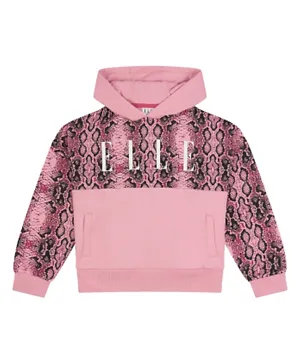 Elle Oversize Cropped All Over Print Over The Head Hoodie - Pink