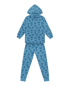 GreenTreat Bamboo All Over Robots Print Hoodie & Slouch Joggers/Co-ord Set - Blue