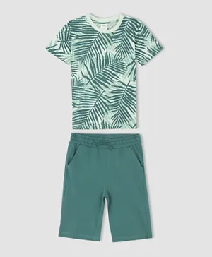 DeFacto All Over Print T-Shirt & Shorts Set - Turquoise