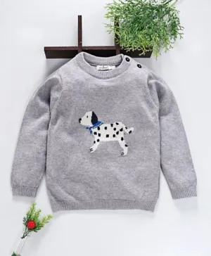 Ollypop Full Sleeves Organic Pullover Sweater Doggy Design - Grey Melange