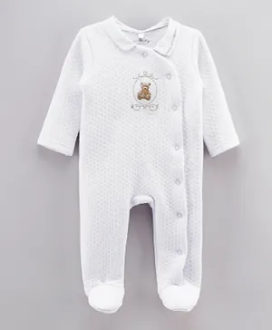 Rock a Bye Baby Teddy Bear Quilted Sleepsuit - White