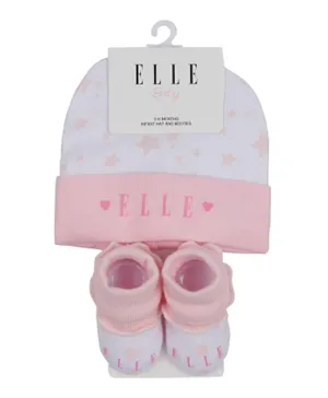 Elle Baby Hat & Bootie Set - White & Pink