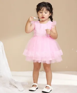 Smart Baby Flutter Sleeves Party Dress - Pink