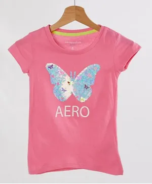 Aeropostale Butterfly Sequin Printed T-Shirt - Pink