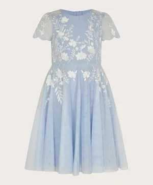 Monsoon Children Floral Embroidered Dress - Blue