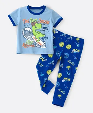 Babyqlo T-rex On Surf Board Glow In The Dark Pyjama Set - Blue
