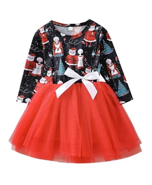 Babyqlo Santa Printed Christmas Dress - Multicolor
