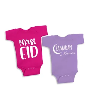 Brain Giggles 2 Pack My First EID & Ramadan Kareem Bodysuits - Multicolor