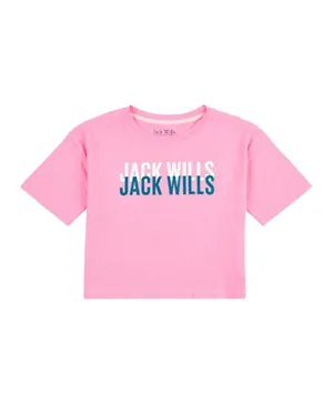 Jack Wills Cotton Graphic Boxy Crop T-Shirt - Pink